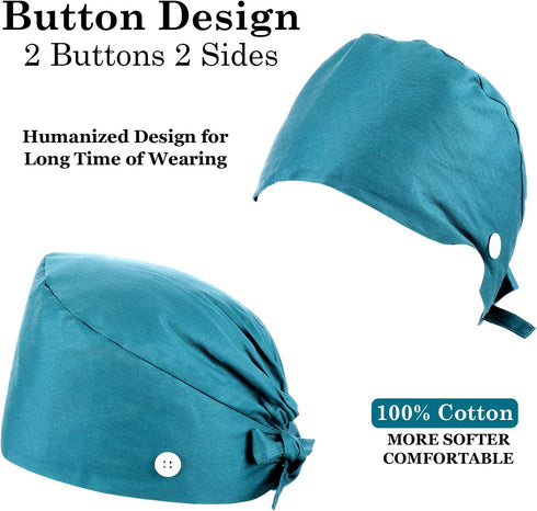 SATINIOR 5 Pcs Surgical Working Caps with Button Adjustable Gourd Shaped Bouffant Working Hats with Sweatband Tie Back...